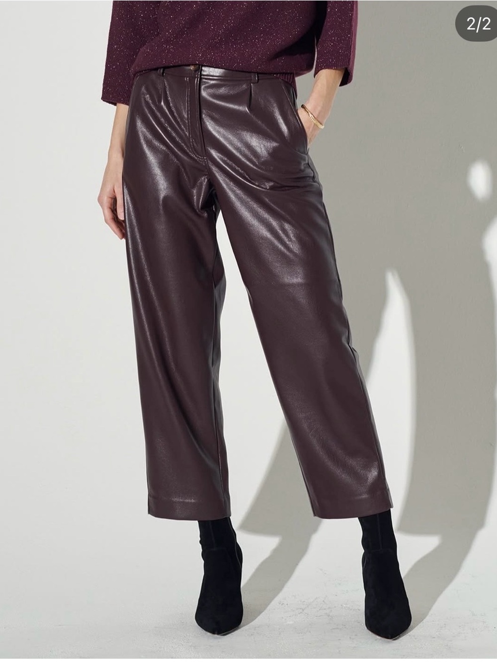 The Reset Womens Vegan Leather Straight Leg Pants - Burgundy